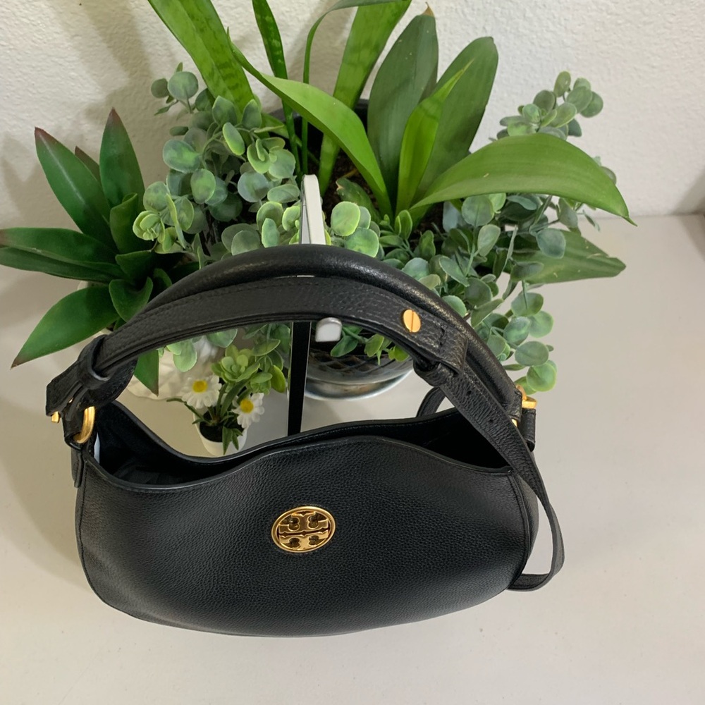 Tory Burch Black Pebbled Leather Hobo with Gold Logo - Picture 5 of 14